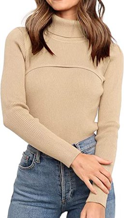 PRETTYGARDEN Women’s Turtleneck Knit Sweater Long Sleeve Soft Classic Fit Pullover Tops (Apricot, Small, s) at Amazon Women’s Clothing store