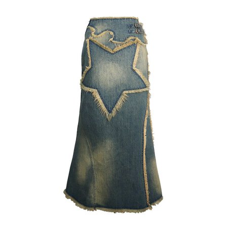 frayed edge denim maxi skirt