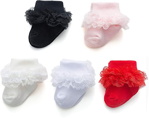 Amazon.com: Epeius 3 Pairs Baby-Girls Eyelet Turn Cuff Ruffle Frilly Lace Socks Infants Girls Triple Lace Dressy Socks Gift Box Black/White/Red 6-12 Months: Clothing