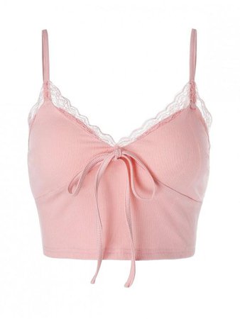 Lace Insert Bowknot Crop Camisole In PINK