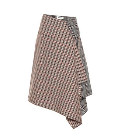 Plaid wool-blend asymmetric skirt
