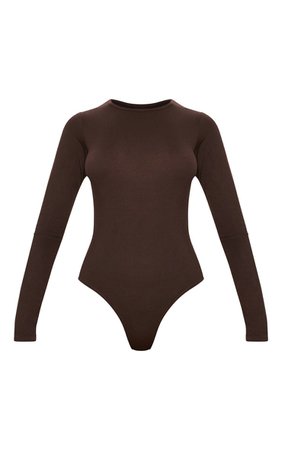 Chocolate Crew Neck Long Sleeve Bodysuit | PrettyLittleThing USA