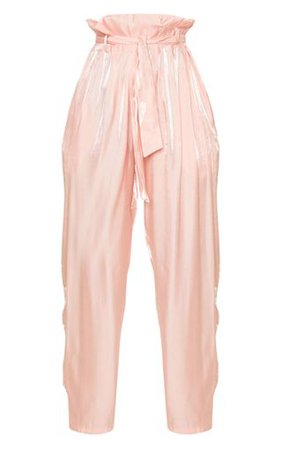 Pink Satin Paperbag Shimmer Pants