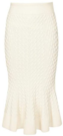 Fluted Hem Cable Knit Wool Blend Pencil Skirt - Womens - Ivory