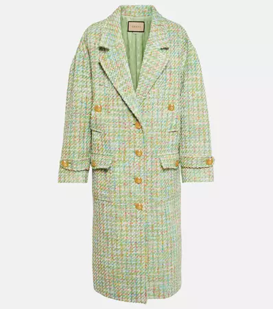 Wool Blend Tweed Coat in Green - Gucci | Mytheresa