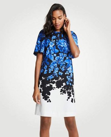Tall Floral Toile Flare Sleeve Shift Dress