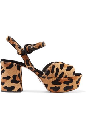 Prada | Leopard-print calf hair platform sandals | NET-A-PORTER.COM