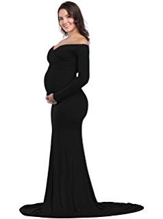 Amazon.com: Maternity Elegant Fitted Printed Off Shoulder Maternity Gown Long Sleeve Slim Fit Maxi Photography Dress: Clothing