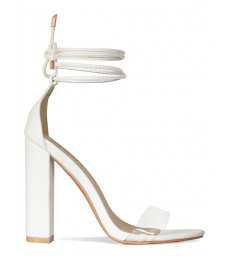 Harley Rose Gold Clear Lace Up Block Heels : Simmi Shoes