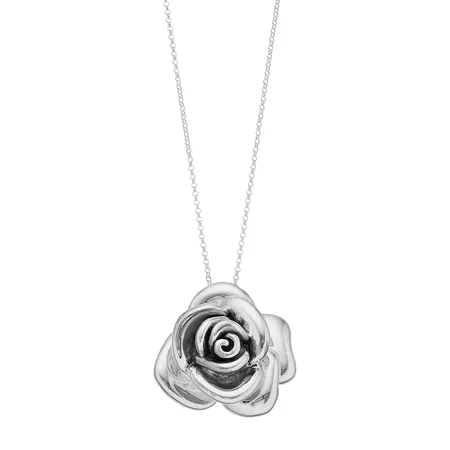 Sterling Silver Electroform Large Rose Pendant Necklace