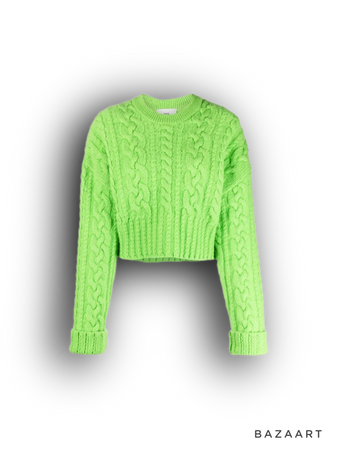 neon green AMI Paris cable-knit virgin wool jumper sweater top
