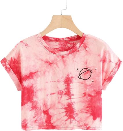 SweatyRocks Women's Short Sleeve Print Crop Top T Shirt Summer Casual Tees Red S at Amazon Women’s Clothing store