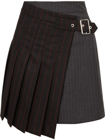 Asymmetric Pinstriped Grain De Poudre And Wool Skirt - Black