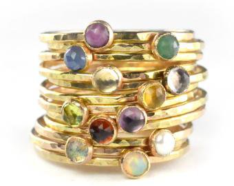 Birthstone Stacking Ring Gemstone Ring Mothers Ring Gold | Etsy