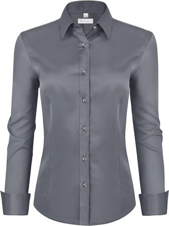 siliteelon Womens Classic-Fit Dress Shirts Long Sleeve Button Down Wrinkle-Free Stretch Solid Casual Work Office Blouse Top at Amazon Women’s Clothing store