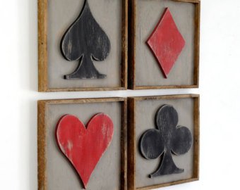 Wooden Card Symbols Sign Game Room Decor Heart Club Diamond | Etsy