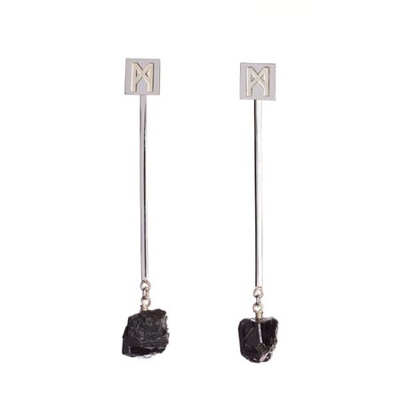 The M Convertible Silver Earrings With Black Tourmaline Stone | Märta Larsson | Wolf & Badger