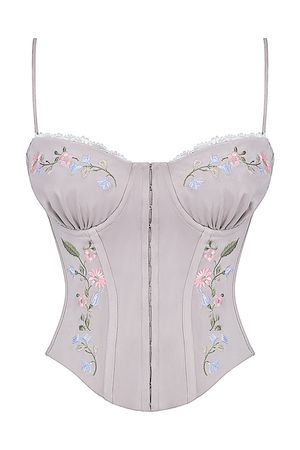 Clothing : Tops : 'Petunia' Light Lavender Embroidered Corset