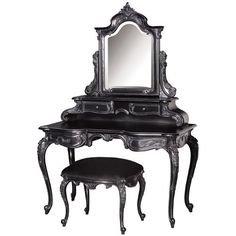 Black rococo vanity dresser table and stool