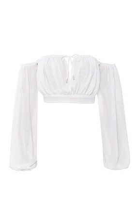 Clothing : Tops : 'Appiah' White Georgette Off Shoulder Bardot Top