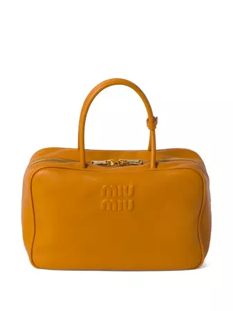 Miu Miu logo-embossed Leather Top Handle Bag - Farfetch