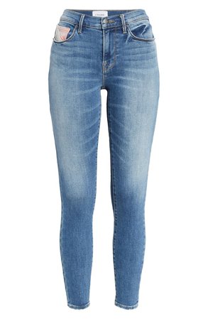 FRAME Le Skinny de Jeanne Colorblock Ankle Skinny Jeans (Willowspring) blue