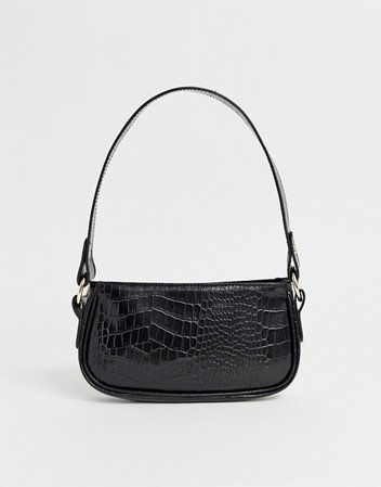ASOS DESIGN croc effect 90s shoulder bag in black | ASOS