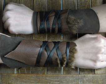 Leather Cuffs Warrior Viking Tribal Larp Costume Cosplay