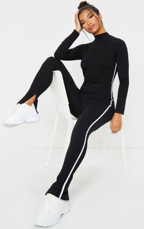 Black Sports Stripe High Neck Jumpsuit | PrettyLittleThing