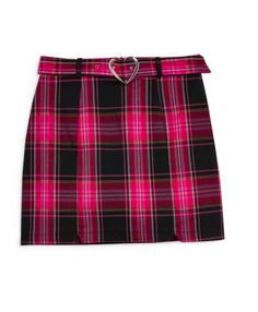 plaid belted mini skirt