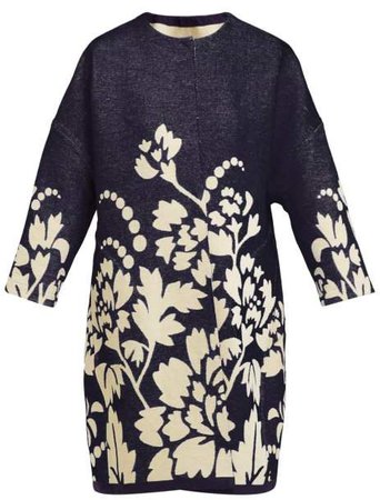 Ilison - Reversible Floral Intarsia Cotton Coat - Womens - Navy Multi