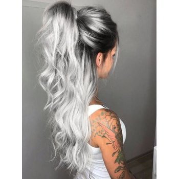 [37% OFF] 2019 Middle Part Long Ombre Wavy Party Synthetic Wig In PLATINUM | DressLily