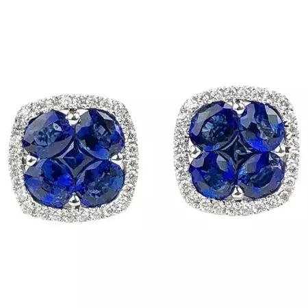 2.6 Carat Sapphire and 0.21 Carat Diamond Stud Earrings in 18W Gold ref1678 For Sale at 1stDibs