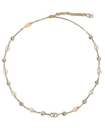 Valentino Vlogo Signature Metal Necklace With Pearls And Swarovski® Crystals Woman Gold Uni