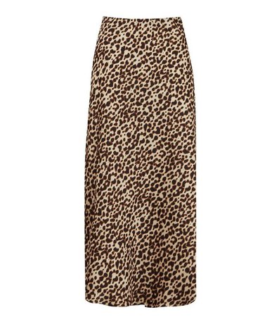 Brown Leopard Print Satin Midi Skirt | New Look