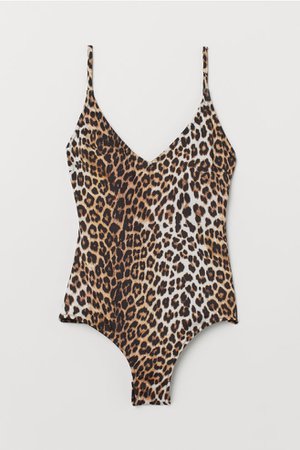 V-neck Swimsuit - Beige/leopard print - Ladies | H&M US