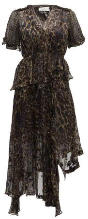 Esther V Neck Leopard Print Devore Dress - Womens - Leopard