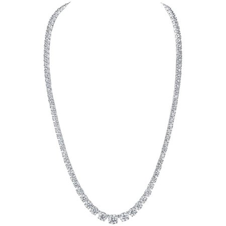 18.10 Carat TW Round Graduated Diamond Riviera Platinum Necklace For Sale at 1stdibs