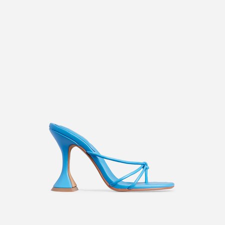 Trip Knot Detail Square Toe Pyramid Heel Mule In Blue Faux Leather | EGO