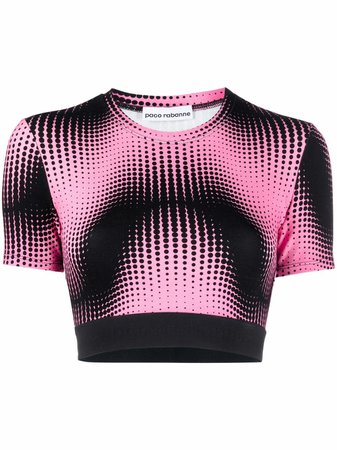 Shop Paco Rabanne graphic-print cropped fitted T-shirt with Express Delivery - FARFETCH