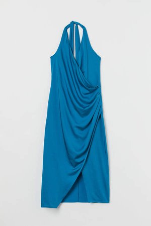 Satin Halterneck Dress - Turquoise