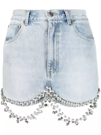 AREA crystal-embellished denim mini skirt
