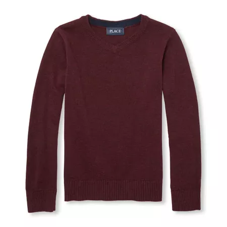 Boys Long Sleeve V-Neck Solid Sweater
