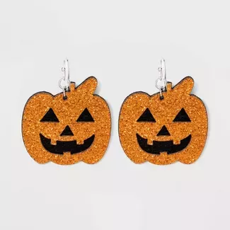 Glitter Pumpkin Drop Earrings - Orange : Target