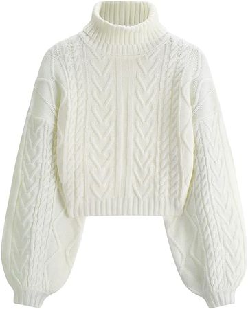 Amazon.com: ZAFUL Damen Cropped Rollkragenpullover Laternenärmel Rippstrick Pullover Sweater Pullover : Kleidung, Schuhe & Schmuck