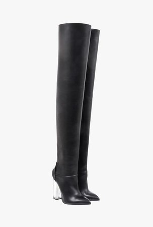 ‎ ‎ ‎Iman Smooth Leather Thigh High Boots ‎ for ‎Women‎ - Balmain.com