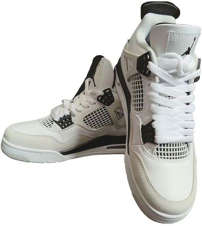 Amazon.com | Men's and Women's Retro White Air J 4 Black and White Dunk Sneakers Fashionable Retro Sneakers White Suede - 308497 106 12 | Fashion Sneakers