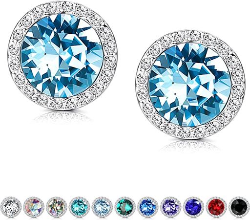 Amazon.com: Kesaplan Crystals Stud Earrings for Women, Made of Austria Crystals, Round-Cut Halo Austria Crystals Earrings Set with Sterling Silver Post, Hypoallergenic Jewelry (Blue): Clothing, Shoes & Jewelry