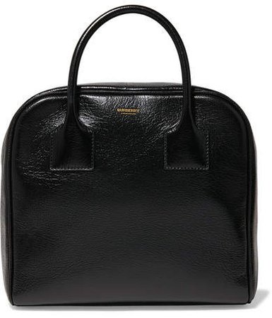 Glossed Textured-leather Tote - Black