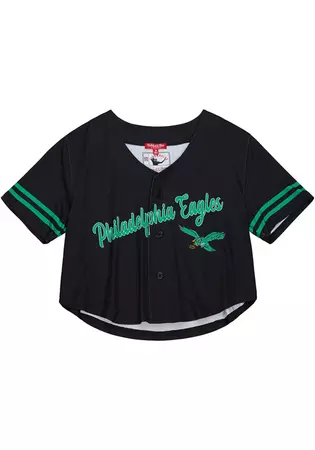Philadelphia Eagles Womens Mitchell and Ness Button Fashion Football Jersey - Black